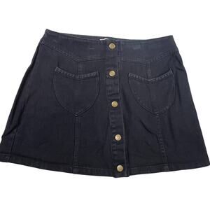 Favlux Paneled Black Denim Miniskirt With Snap Buttons Size Large